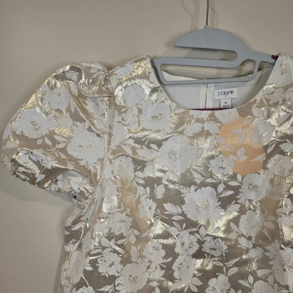 NEW NWT Women's J. Crew Gold Shimmer Floral Blouse Puff Sleeve FLAWED | Small